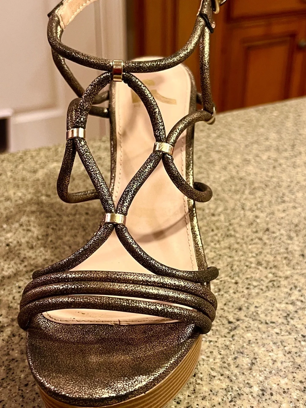 Metallic Bronze Strappy Platform Sandals - Women
